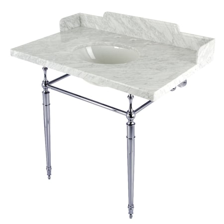 Kingston Brass 36 Carrara Marble Console Sink with Brass Legs, Marble WhitePolished Chrome LMS3622M81